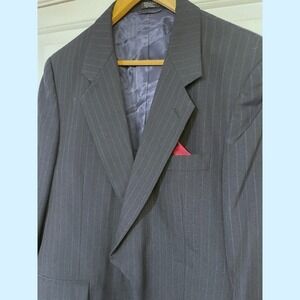 46L Navy Pinstripe Wool Blend Dominic D'Bruzzi Blazer Single Breasted Two Button